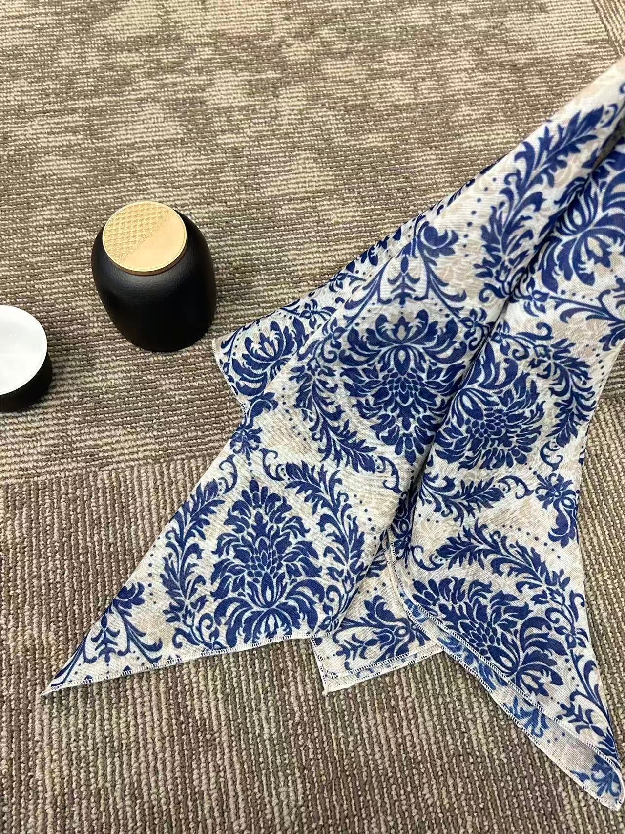 Navy Damask Print Scarf