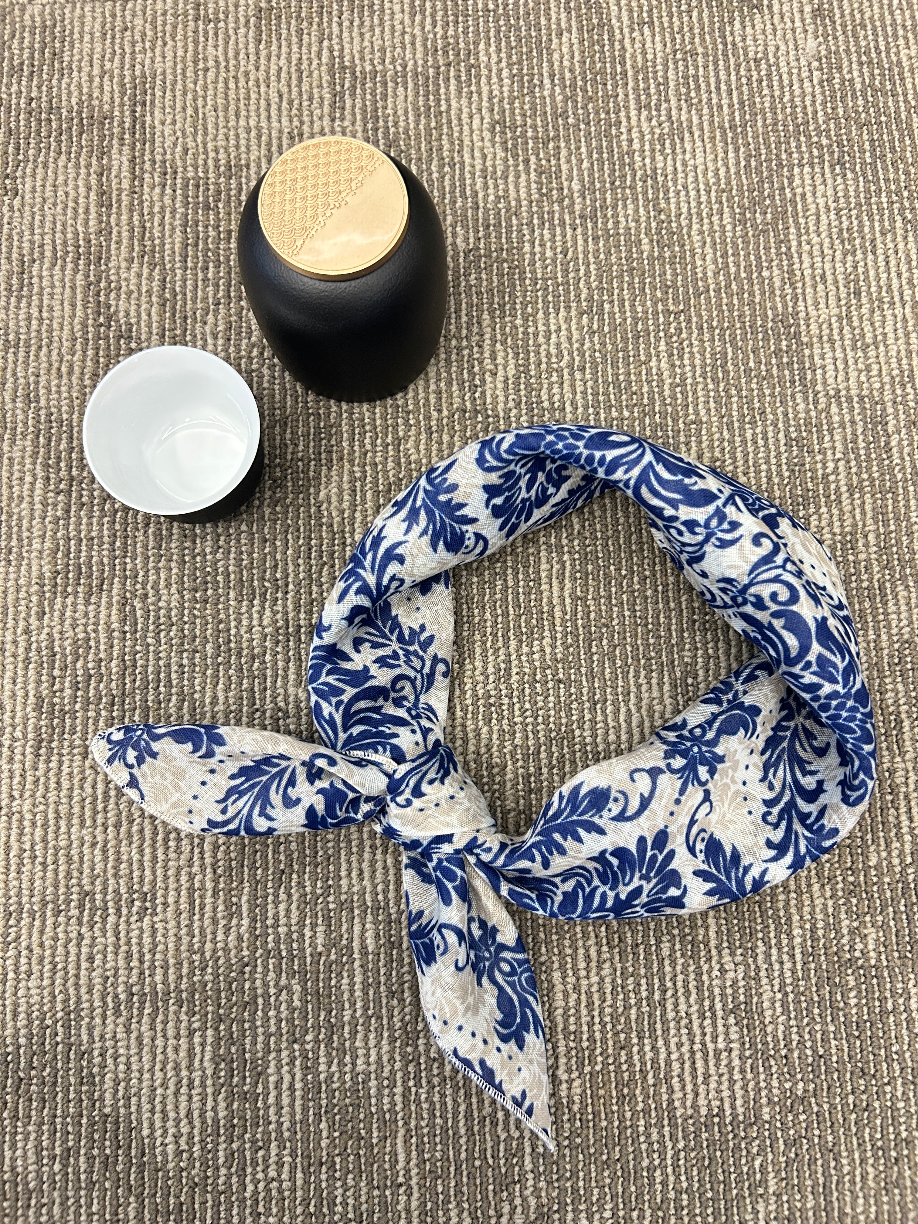 Navy Damask Print Scarf