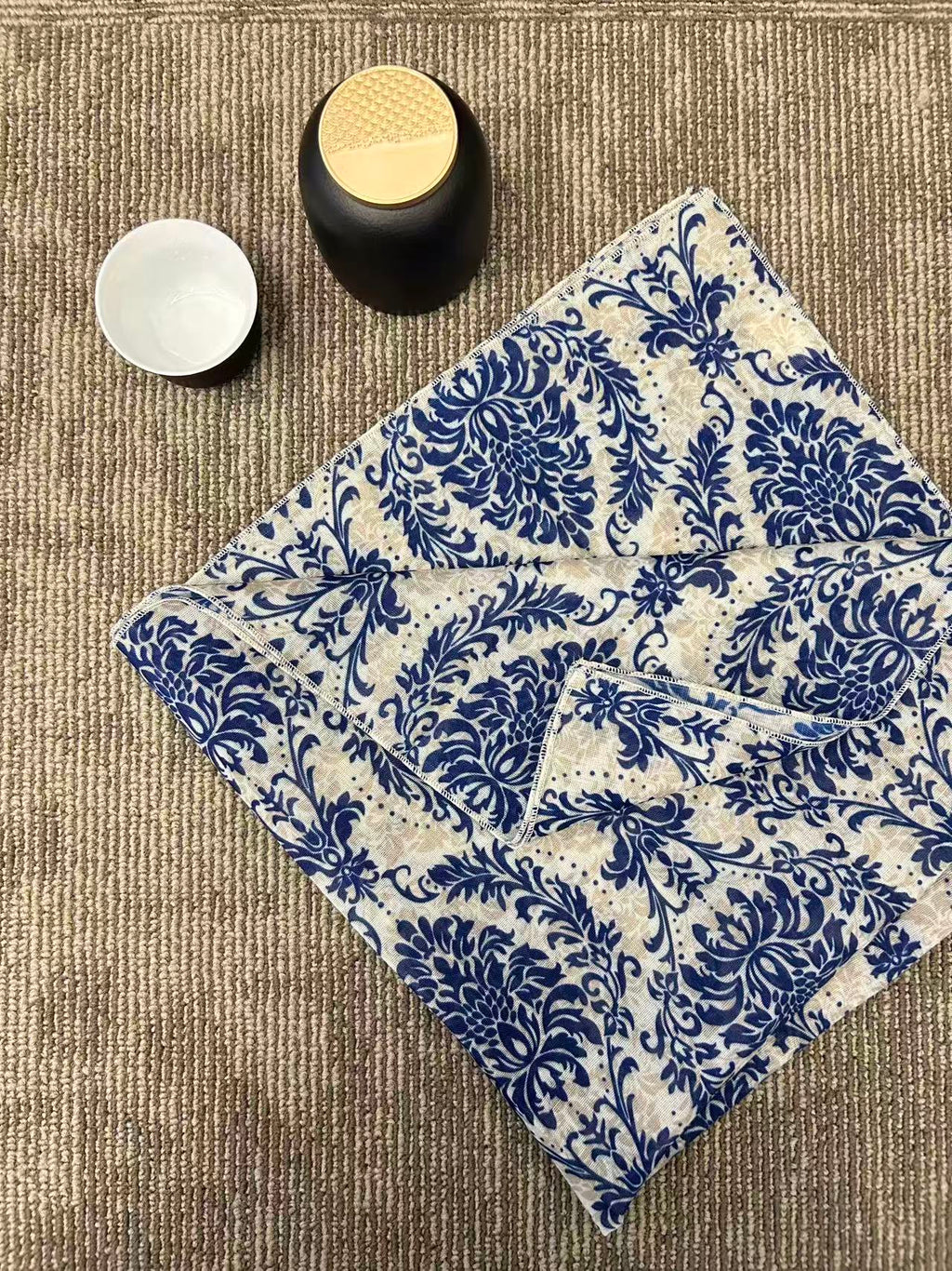 Navy Damask Print Scarf