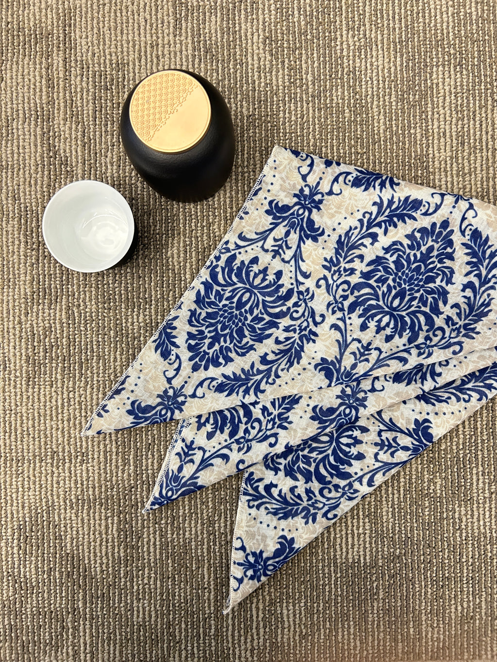 Navy Damask Print Scarf